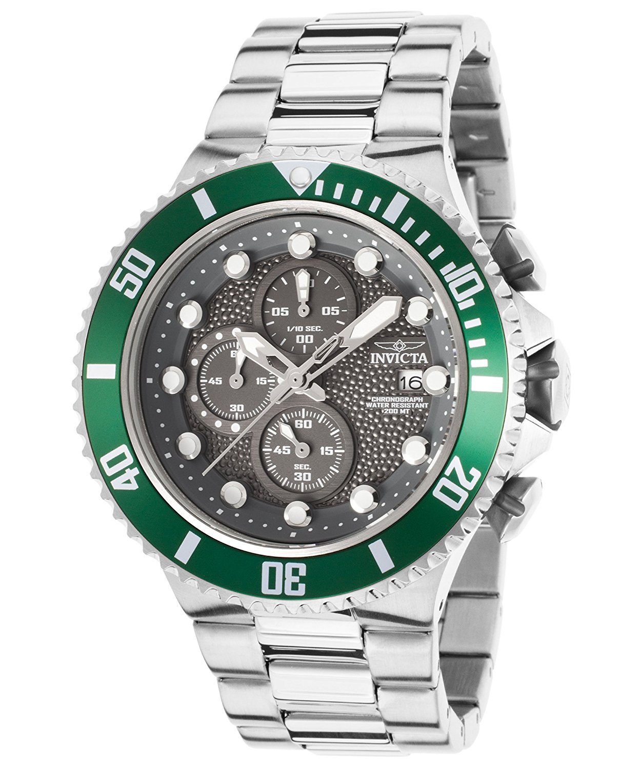 Invicta Watches : INVICTA-18908 Gunmetal Dial Uni-directional Rotating Stainless Steel With Gree Band Men Watch