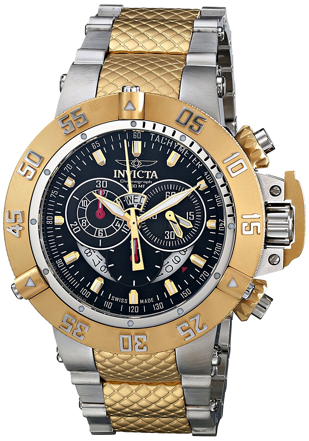 Invicta Watches : INVICTA-4698 Black Dial With Goldtone Hands And Hour Markers Dial Chronograph Luminous Stop-watch Men Watch