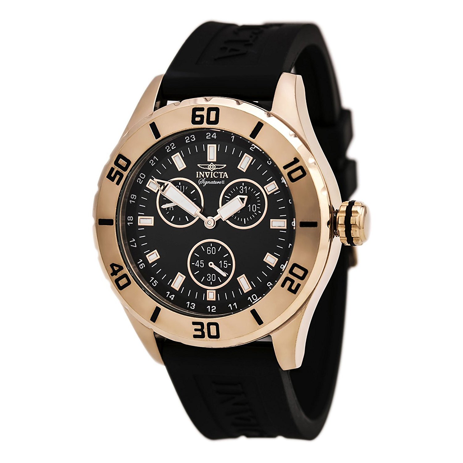 Invicta Watches : INVICTA-7057 Quartz Analog Day Date Black Polyurethane Men Watch