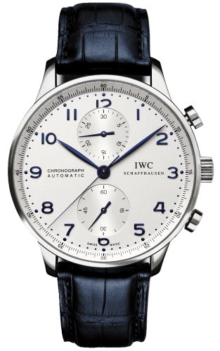 IWC Watches : IW371446 Automatic Stainless Steel Silver Chronograph With Blue Numbers And Hands Dial Blue Crocodile Leather Band Men Watch