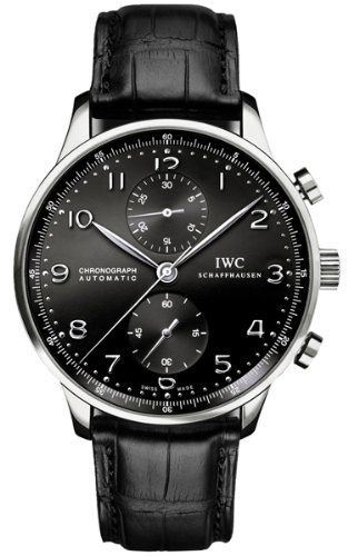 IWC Watches : IW371447 Automatic Stainless Steel Black Chronograph With Stainless Numbers And Hands Dial Black Crocodile Leather Band Men Watch
