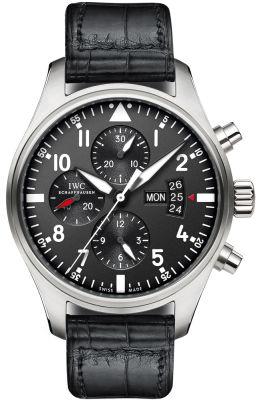 IWC Watches : IW377701 Automatic Chronograph Day Date Black Leather Men Watch