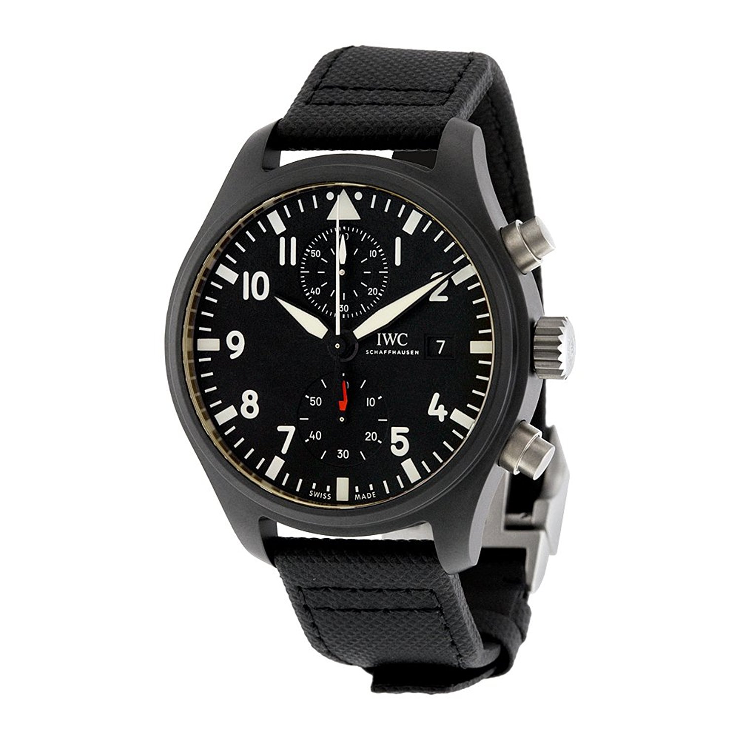 IWC Watches : IW389001 Automatic Chronograph Top Gun Black Leather Men Watch