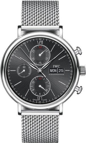 IWC Watches : IW391006 Automatic Stainless Steel Black Chronograph With Day And Date At 3 Dial Mesh Stainless Steel Band Men Watch