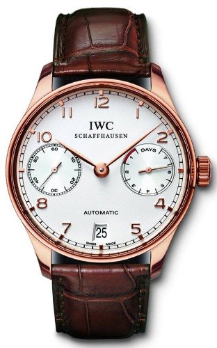 IWC Watches : IW500113 Automatic 18kt Rose Gold Silver Dial Brown Crocodile Leather Band Men Watch