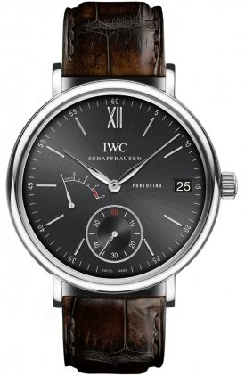 IWC Watches : IW510102 Manual Wind Stainless Steel Black Dial Brown Crocodile Leather Band Men Watch