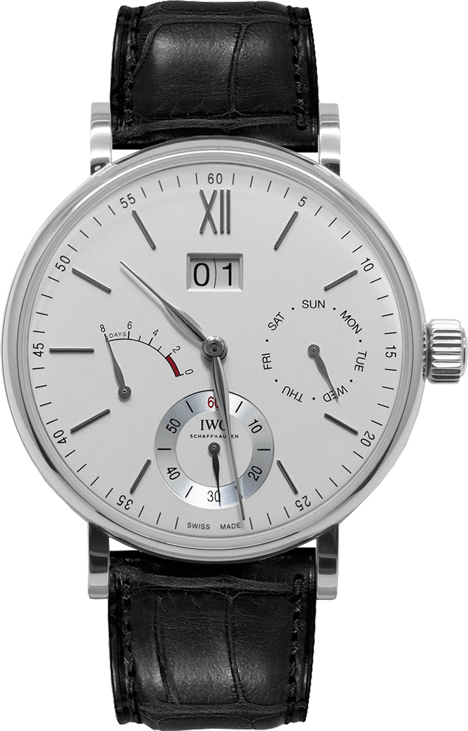 IWC Watches : IW516201 Manual Winding Day Date Black Leather Men Watch