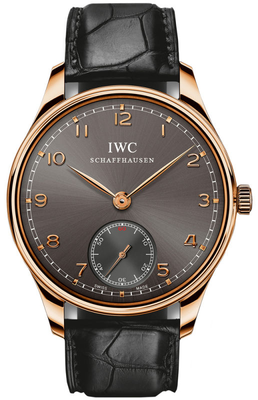 IWC Watches : IW545406 Manual Wind 18kt Rose Gold Gray Dial Crocodile Black Leather Band Men Watch