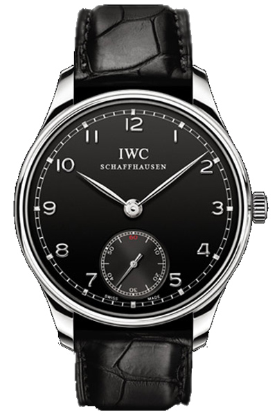 IWC Watches : IW545407 Manual Wind Stainless Steel Black Dial Crocodile Black Leather Band Men Watch