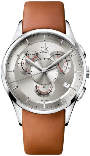 Calvin Klein Watches : K2A27192 Quartz Chronograph Date Silver Dial Brown Leather Men Watch