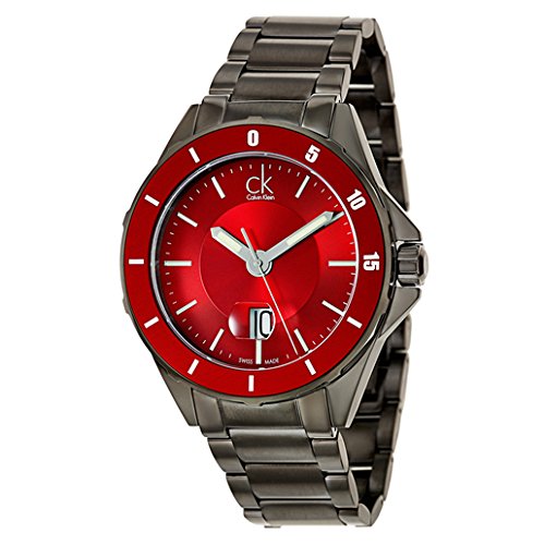 Calvin Klein Watches : K2W21V4P Quartz Red Dial Date Stainless Steel PVD Coated Bracelet Men Watch