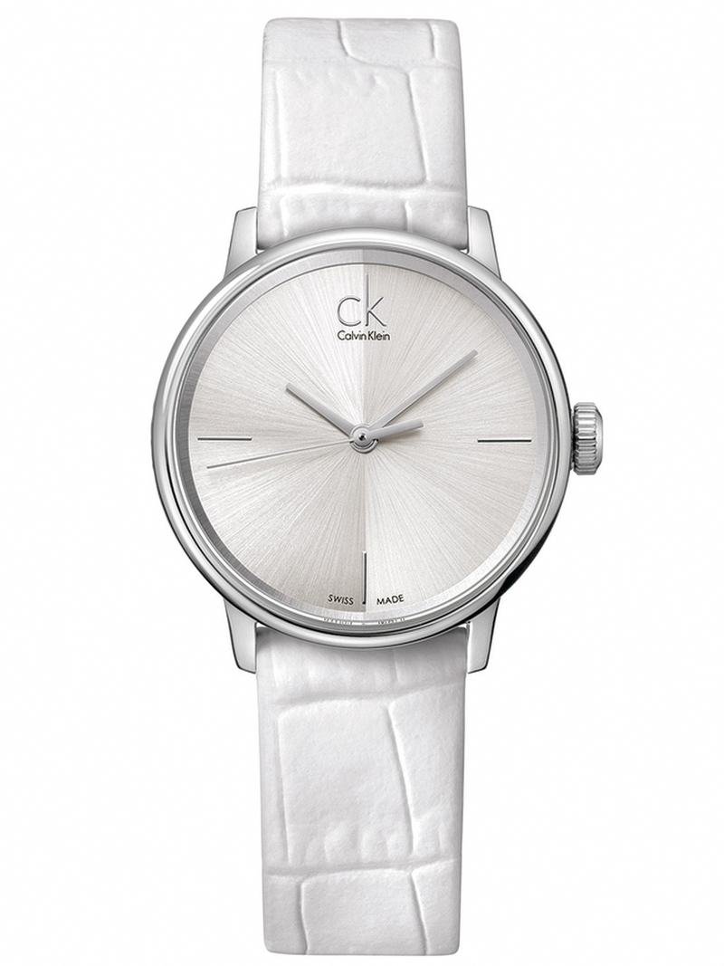 Calvin Klein Watches : K2Y2Y1K6 Quartz Silver Tone Dial White Leather Women Watch