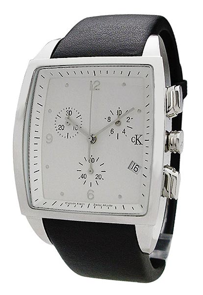 Calvin Klein Watches : K3027120 Quartz Chronograph Black Leather Rectangle Men Watch