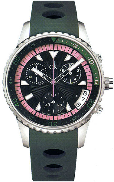 Calvin Klein Watches : K3217578 Green Rubber Strap Challenge Ext Men Watch