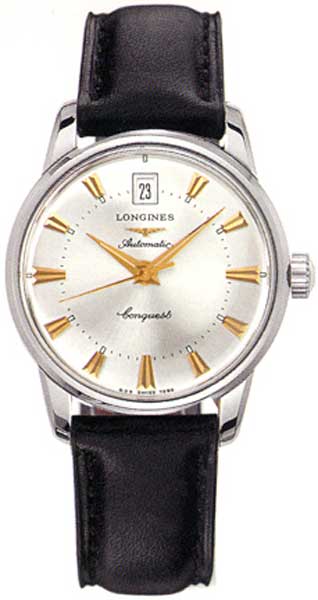 Longines Watches : L1.611.4.75.2 Automatic Analog Date Black Leather Men Watch