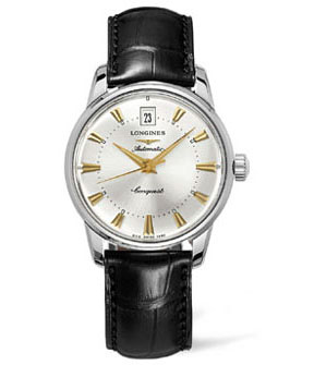 Longines Watches : L1.611.4.75.4 Automatic Silver Dial Stainless Steel Case With Black Leather Strap Men Watch