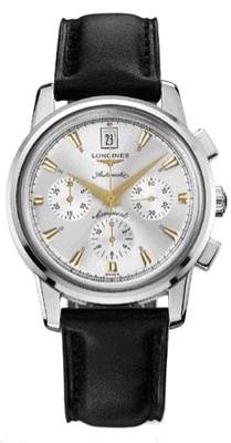 Longines Watches : L1.641.4.75.2 Automatic Chronograph Date Black Leather Men Watch