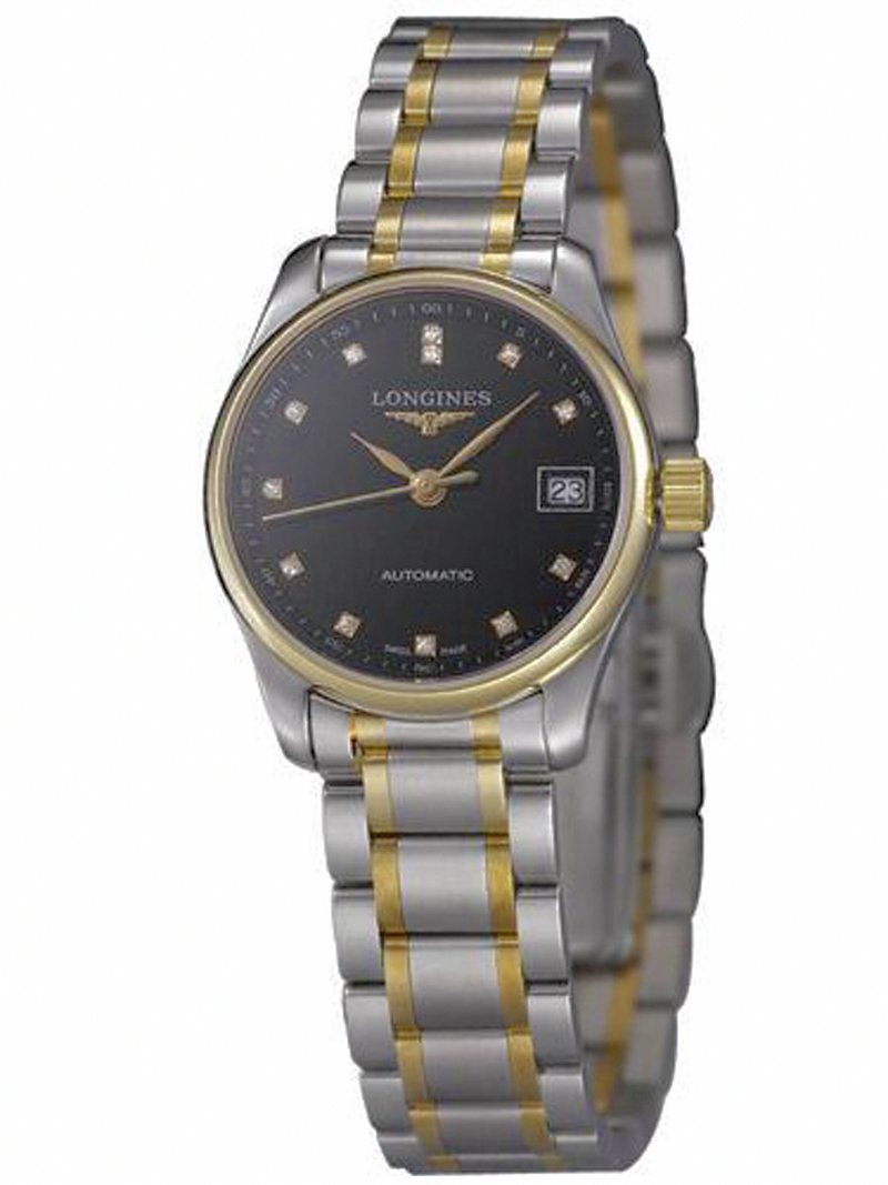 Longines Watches : L2.128.5.57.7 Automatic Black Dial 18ct Gold Case With 18ct Gold And Stainless Steel Bracelet Women Watch
