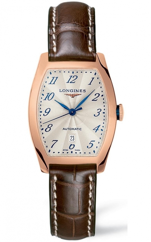 Longines Watches : L2.142.8.73.2 Automatic Silver Dial 18ct Rose Gold Case With Brown Leather Strap Women Watch