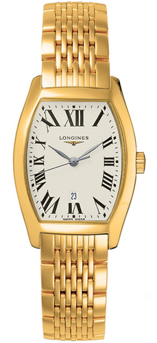Longines Watches : L2.155.6.71.6 Quartz 18k Yellow Gold White Roman Numeral With Date At 6 Dial 18k Yellow Gold Band Women Watch