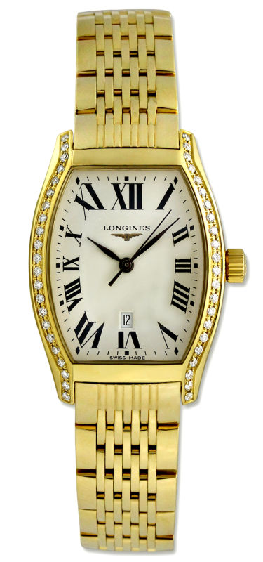 Longines Watches : L2.155.7.71.6 Quartz 18k Yellow Gold White Roman Numeral With Date At 6 Dial 18k Yellow Gold Band Women Watch