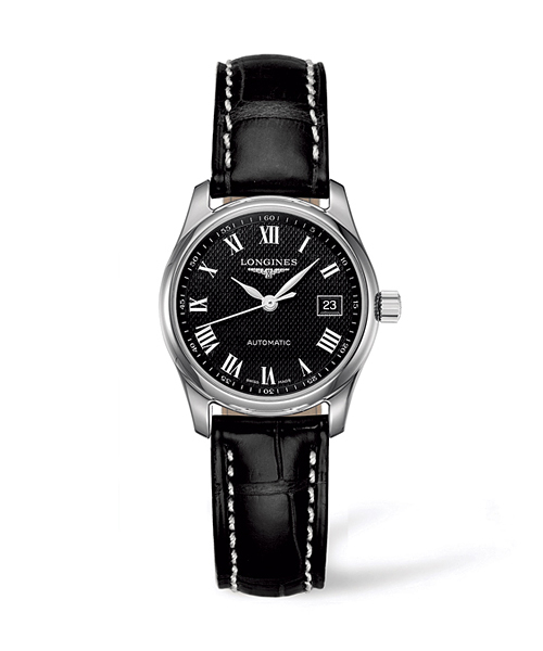 Longines Watches : L2.257.4.51.7 Automatic Black Dial Stainless Steel Case With Black Leather Strap Women Watch