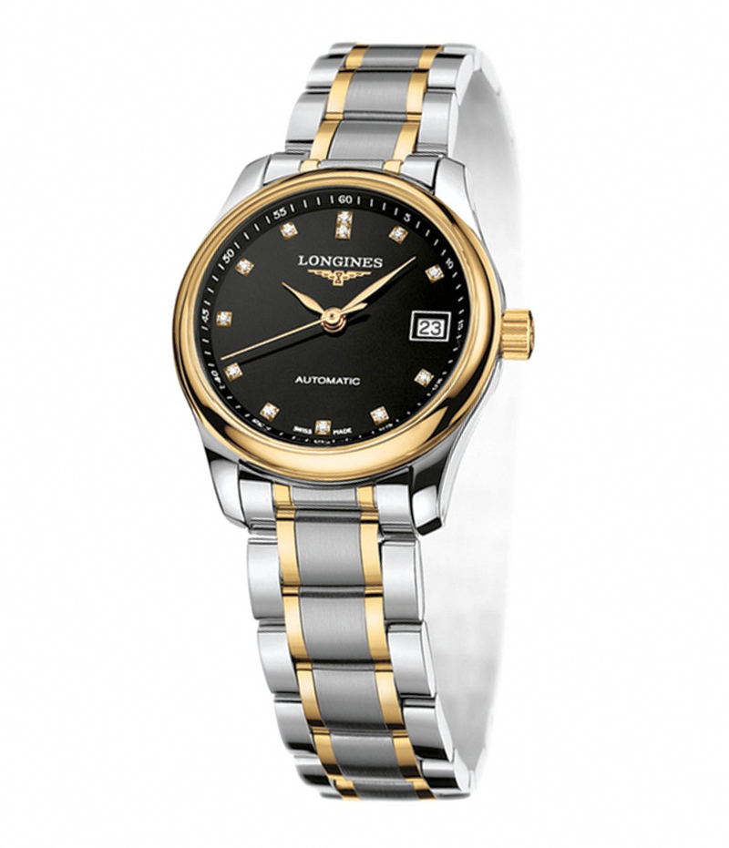 Longines Watches : L2.257.5.57.7 Automatic Black Dial 18ct Gold And Stainless SteelStainless Steel Bracelet Women Watch