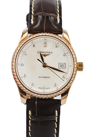 Longines Watches : L2.257.9.87.3 Automatic White Dial 18ct Rose Gold Case With Brown Leather Strap Women Watch