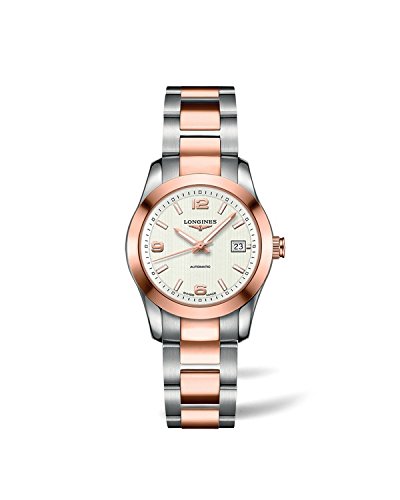 Fake AAA Longines Watches : L2.285.5.76.7 Silver Guilloche Dial Fixed 18kt Rose Gold Band Women Watch Watch