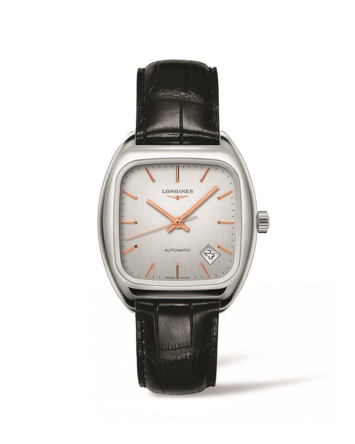 Longines Watches : L2.310.4.72.0 Automatic Date Black Leather Men Watch
