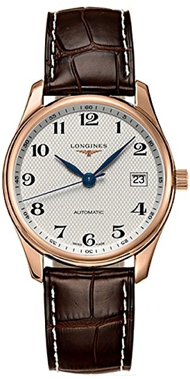 Longines Watches : L2.518.8.78.5 Automatic Silver Dial 18ct Rose Gold Case With Brown Leather Strap Men Watch