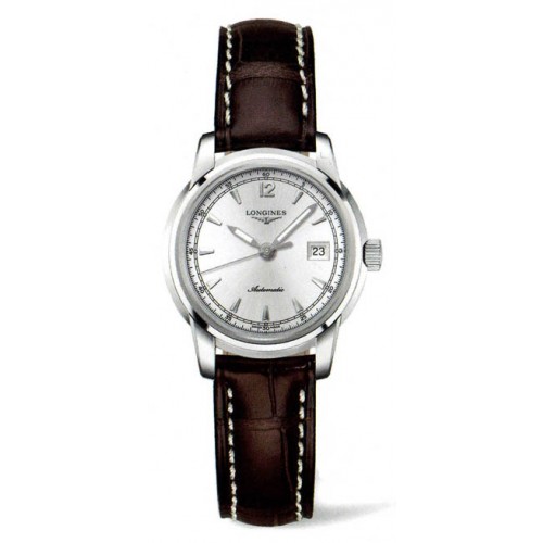 Longines Watches : L2.563.4.79.0 Automatic Silver Dial Stainless Steel Case With Brown Leather Strap Women Watch