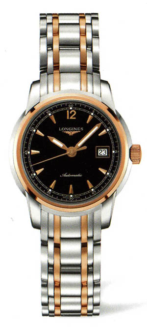 Longines Watches : L2.563.5.59.7 Automatic Black Dial 18ct Rose Gold And Stainless Steel Women Watch