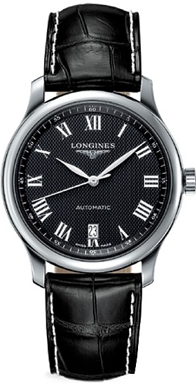 Longines Watches : L2.628.4.51.7 Automatic Roman Numerals Dial Date Black Alligator Strap Men Watch