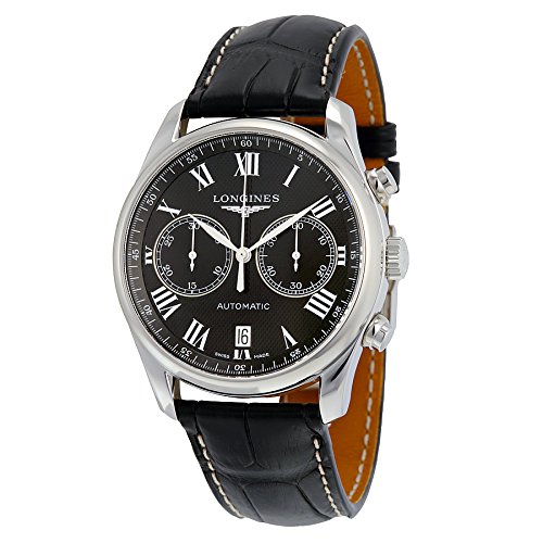 Longines Watches : L2.629.4.51.7 Automatic Chronograph Date Black Leather Men Watch