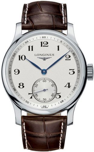 Longines Watches : L2.640.4.78.5 Manual Winding Caliber L512.2 with 17 Jewels Polished Stainless Steel Silver Textured With Arabic Numerals And Seconds Sub- At 6 Dial Brown Crocodile Leather Band Men Watch