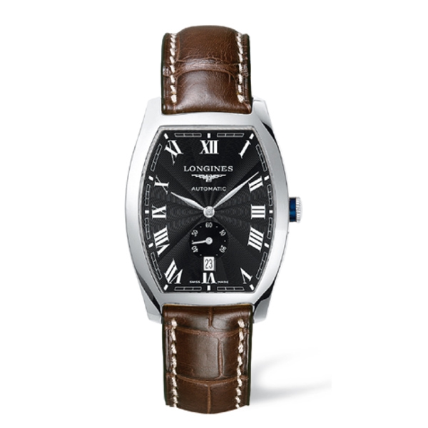 Longines Watches : L2.642.4.51.9 Automatic Black Dial Stainless Steel Case With Brown Leather Strap Men Watch