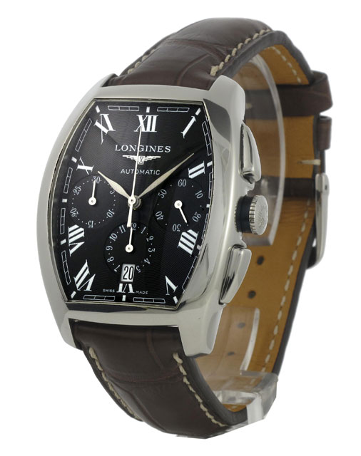 Longines Watches : L2.643.4.51.9 Automatic Black Dial Stainless Steel Case With Brown Leather Strap Men Watch