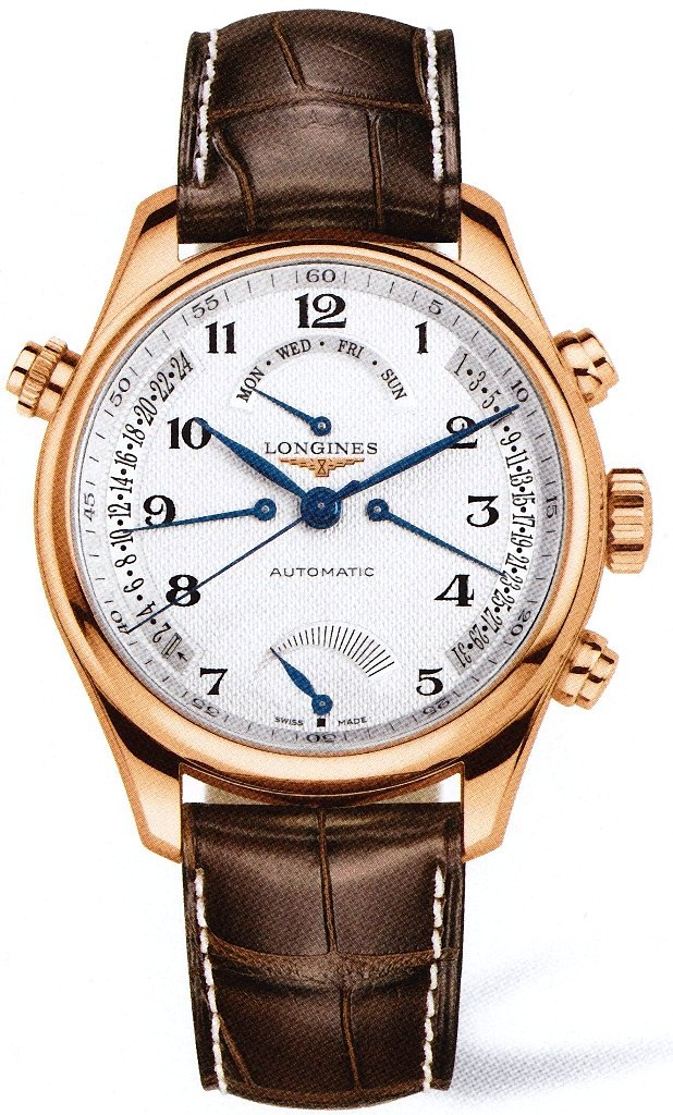 Longines Watches : L2.714.8.78.3 Automatic White Dial 18ct Rose Case With Brown Leather Strap Men Watch