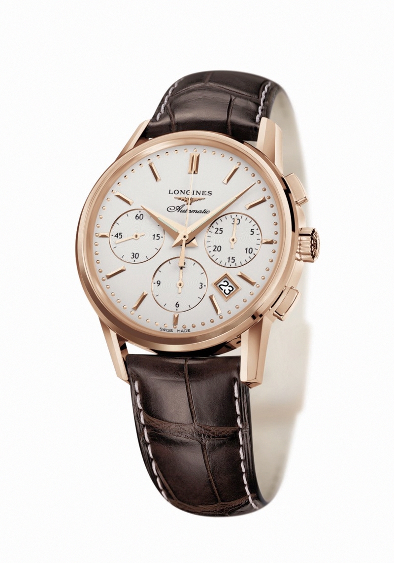 Longines Watches : L2.733.8.72.2 Automatic 18ct Rose Gold Bezel Brown Leather Men Watch