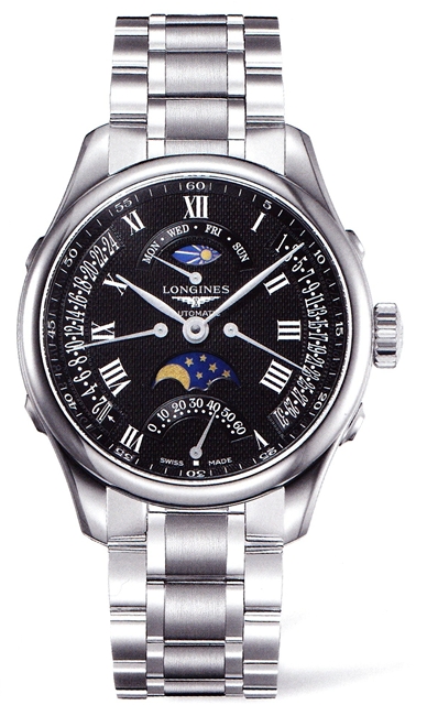 Longines Watches : L2.738.4.51.6 Automatic Black Dial Retrograde Stainless Steel Men Watch