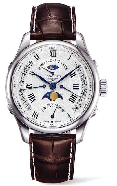 Longines Watches : L2.738.4.71.3 Automatic Day Date Moon Phase Brown Leather Men Watch