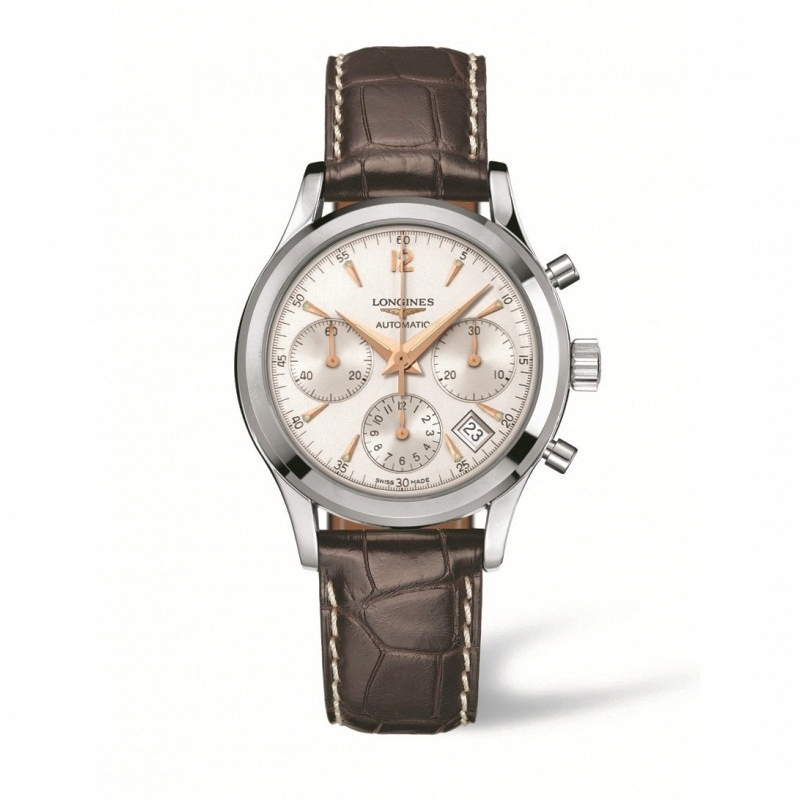 Longines Watches : L2.742.4.76.2 Automatic Chronograph Date Brown Leather Men Watch
