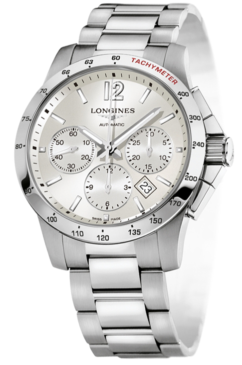 Longines Watches : L2.743.4.76.6 Automatic Brushed And Polished Stainless Steel Silver Chronograph With Index Hour Markers Dial Brushed And Polished Stainless Steel Band Men Watch
