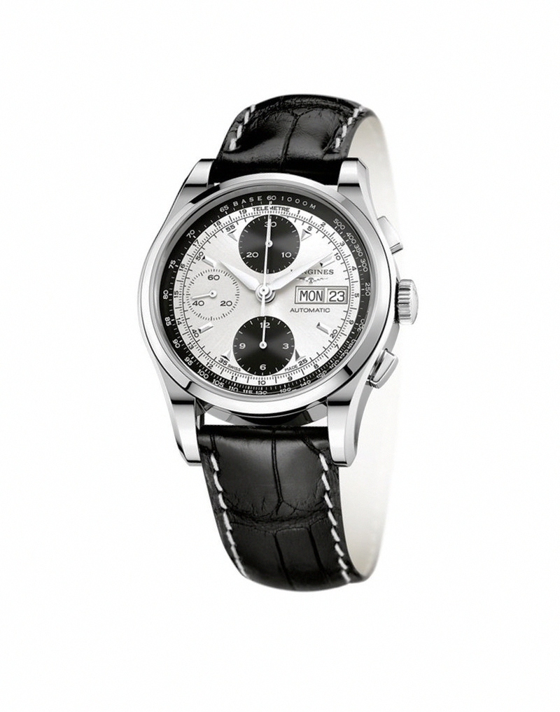 Longines Watches : L2.747.4.92.4 Automatic Heritage 1954 ChronographDay Date Black Leather Men Watch