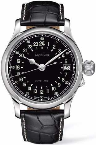 Longines Watches : L2.751.4.53.4 Automatic Black Dial Twenty-Four Hour Black Leather Men Watch
