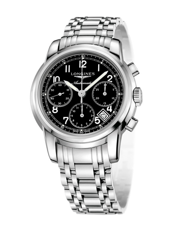 Longines Watches : L2.753.4.53.6 Automatic Chronograph Black Dial Date Stainless Steel Men Watch