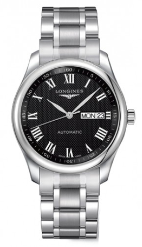 Longines Watches : L2.755.4.51.6 Automatic Black Dial Day Date Roman Numerals Stainless Steel Men Watch