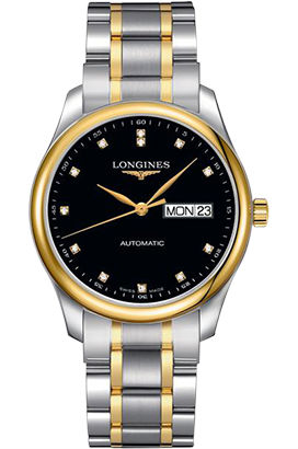 Longines Watches : L2.755.5.57.7 Automatic Diamond Hour Markers Day Date 18ct Yellow Gold and Stainless Steel Men Watch
