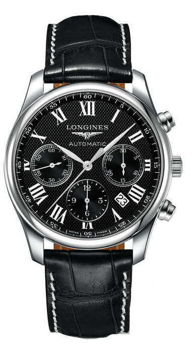 Longines Watches : L2.759.4.51.8 Automatic Chronograph Date Black Leather Men Watch